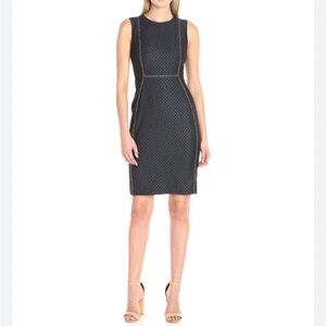 NWT Calvin Klein Dark Blue Denim Dotted Sheath Dress Sleeveless Size 6